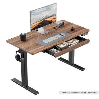 Huanuo 48W Electric Rectangular Adjustable Standing Desk with Storage Drawer, Walnut (HNESD77WN)