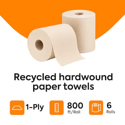 Coastwide Professional™ Recycled Hardwound Paper Towels, 1-ply, 800 ft./Roll, 6 Rolls/Carton (CW21812)