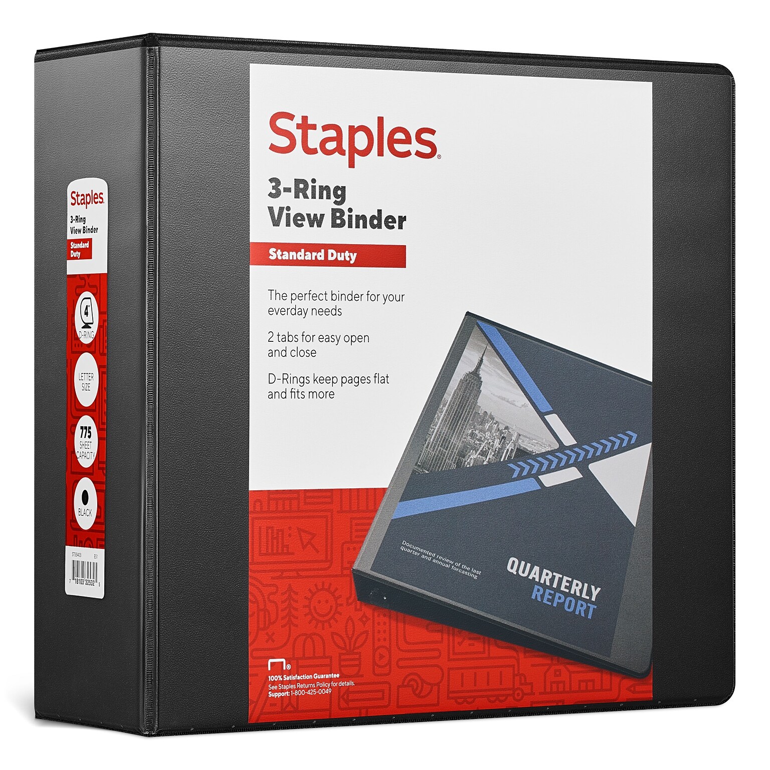 Staples® Standard 4 3 Ring View Binder with D-Rings, Black (26357-CC)