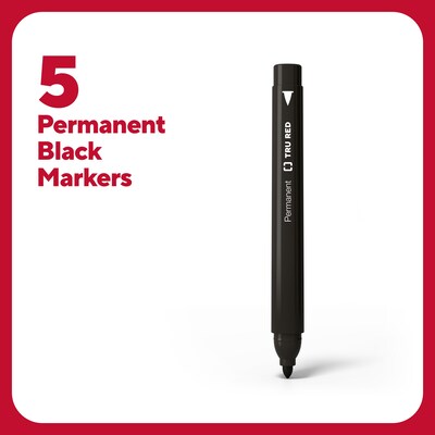 TRU RED™ Pen Permanent Markers, Fine Tip, Black, 5/Pack (TR54524)