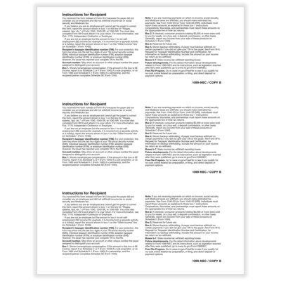 ComplyRight 2024 1099-NEC Tax Form, 1-Part, 3-Up, Recipient Copy B, 50/Pack (NEC511150)