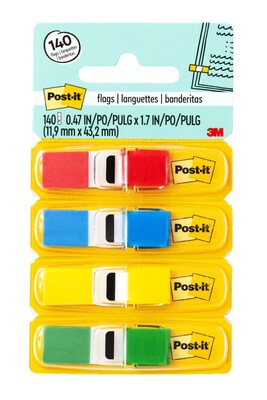 Post-it Flags, .47 Wide, Assorted Colors, 140 Flags/Pack (683-4)