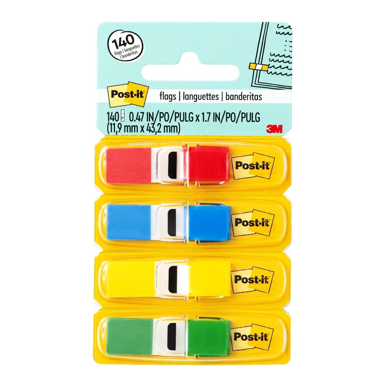 Post-it Flags, .47 Wide, Assorted Colors, 140 Flags/Pack (683-4)