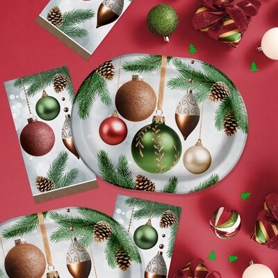 Creative Converting Dazzling Ornaments Christmas Paper Oval Plates and Guest Towel Set, Serves 16 (DTC9034E2H)