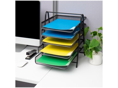 Mind Reader 5-Tier Paper Desk Tray and File Folder Set, Metal, Multi (5TFOLDERS-BLK)