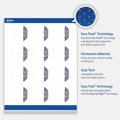 Avery Laser/Inkjet Circle Multipurpose Labels, 2" Dia., White, 120/Pack (S00F4R)