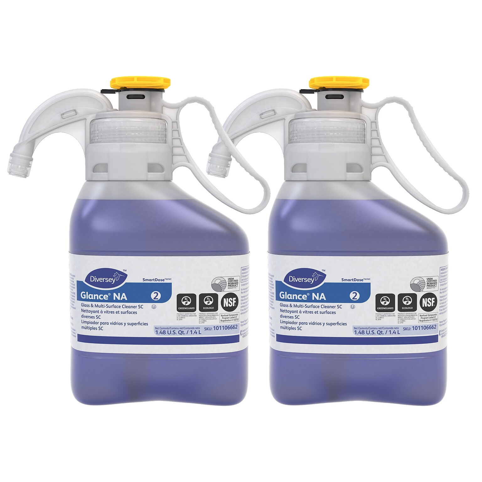 Glance NA Glass and Multi-Surface Cleaner SC for Diversey SmartDose, 47.3 Oz., 2/Carton (101106662CT)