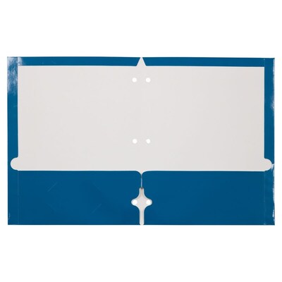 JAM Paper Laminated Glossy Glossy 3-Hole Punched 2 Pocket Cardstock Folder, Blue, 25/Pack (385GHPBUD