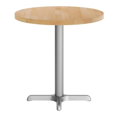 Flash Furniture Bennett 30" Round Wooden Commercial Indoor Table, Natural Top/Silver Base (GSFRD30NTT2222S)