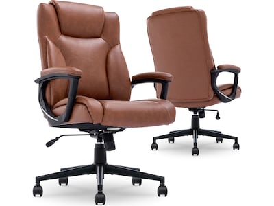 Serta Hannah II Ergonomic Bonded Leather Swivel Executive Chair, Cognac (43672H)
