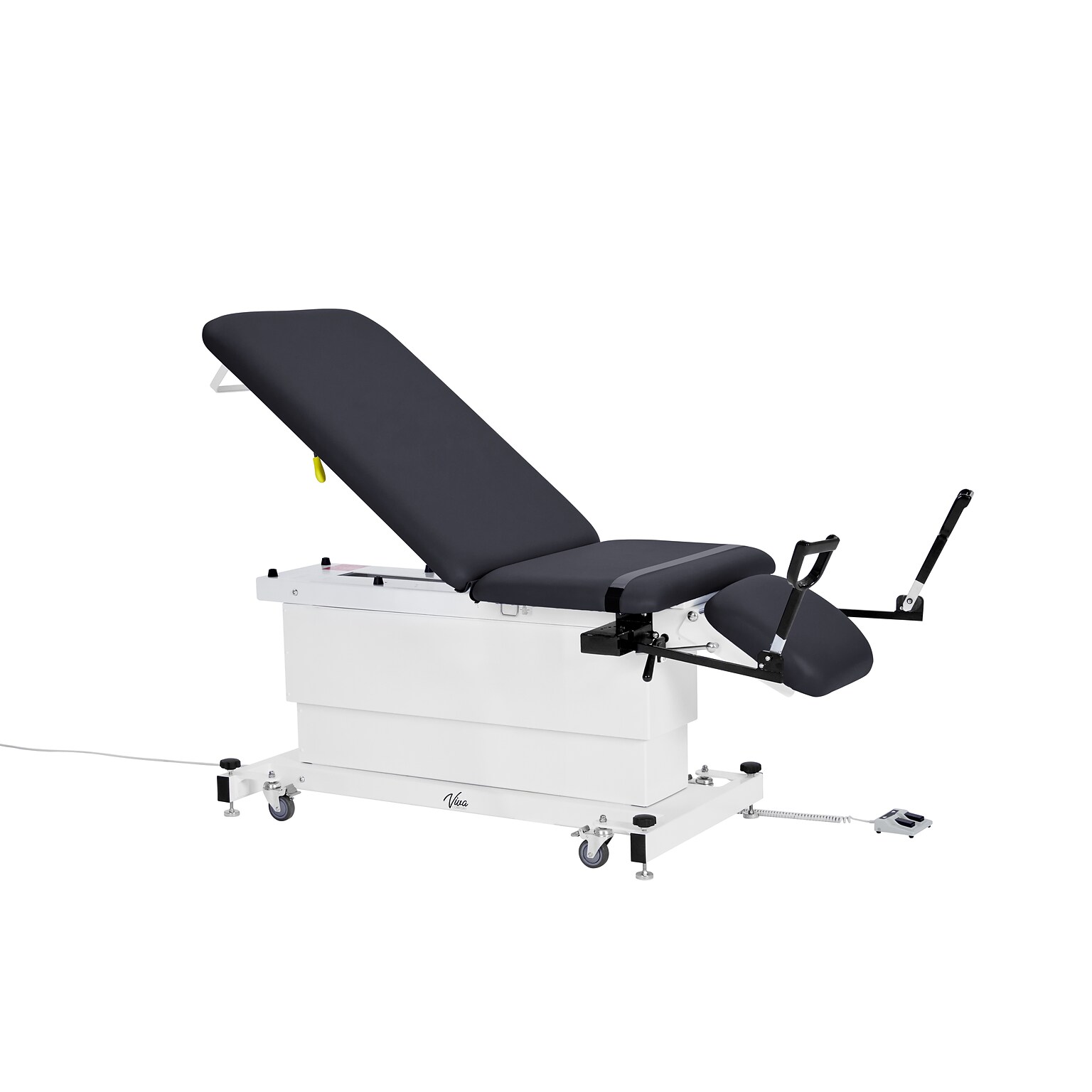 Viva Comfort XRO Electric Height and Back Adjustable Exam Table with Stirrups, 600 lb Capacity, Black (ADI903-24-BLK-MK)