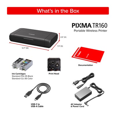 Canon PIXMA TR160 Wireless Color Portable Print Only Inkjet Printer, Best for Home Office (7069C002[AA])