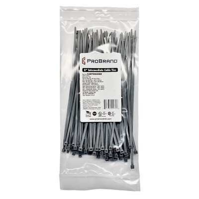 ProBrand 8 Nylon 6/6 Standard Cable Ties with 50-lbs. Tensile Strength, Gray, 100/Pack (CABTIE840GR