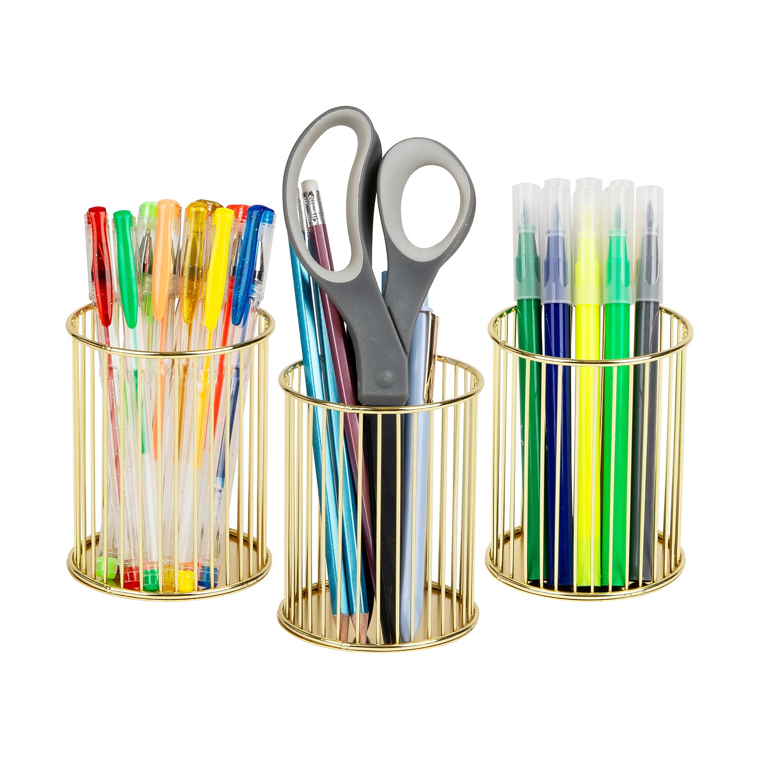 Mind Reader Metal Pen Holder, Gold, 3 Pieces (GOLDPEN3-GLD)