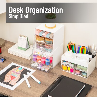 Mind Reader 7-Compartment Plastic Desk Organizer, White, 2/Set (MSORG-WHT)