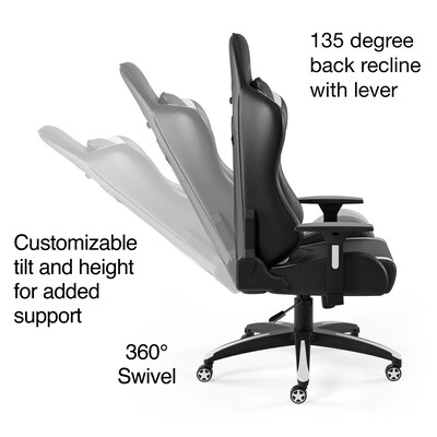 Quill Brand® Vartan Bonded Leather Gaming Chair, White/Black (58542)