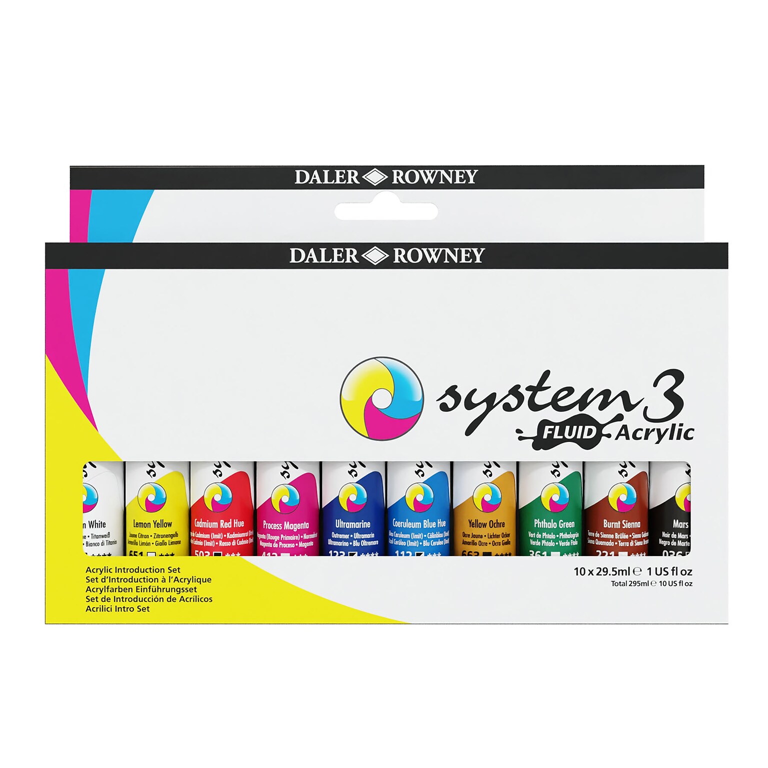 Daler-Rowney System3 Fluid Acrylic Paint, Assorted Colors, 29.5ml, 10/Set (DRWD139029101)