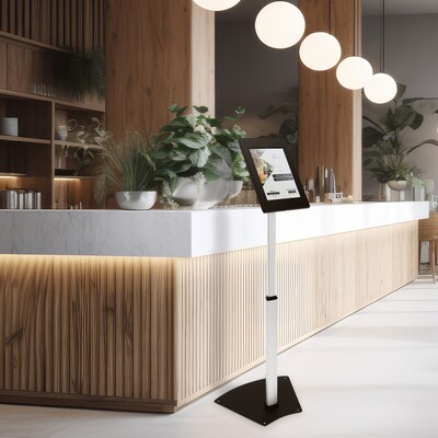 Mount-It! Adjustable Anti-Theft iPad Floor Stand, Matte Black/Silver (MI-3783_G10)