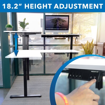 Mount-It! Large 63"W Electric Corner Adjustable Standing Desk, White/Black (MI-15017)