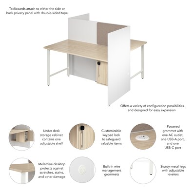 Bush Business Furniture Hustle 60"W 2 Person Back to Back Cubicle Panel Workstation, White/Natural Elm (HUS032WHNE)