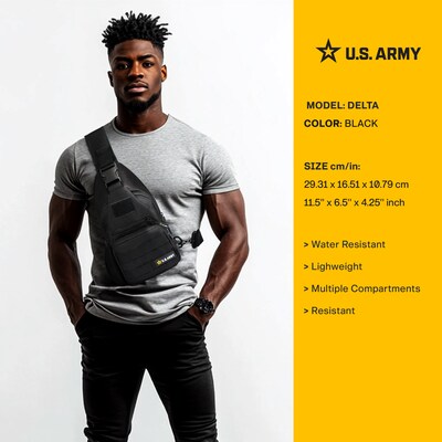U.S. Army DELTA Tactical Polyester Sling Bag, Black (USBDEL12BLK)
