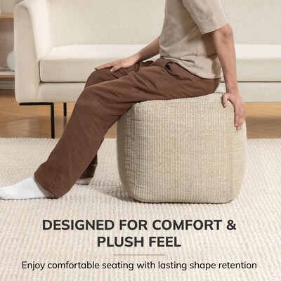 Anji Mountain Madison Ivory Natural Fabric Square Pouf Ottoman (AMBPF101-1818)