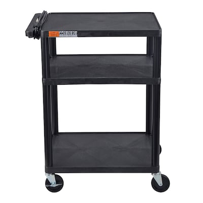 Luxor ENDURA AV 3-Shelf Media Utility Cart with Electric Power, Black (LP34E-B)