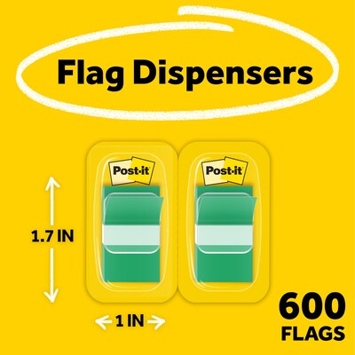 Post-it® Flags Value Pack, 1" Wide, Green, 600 Flags/Pack (680-GN12)