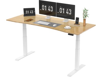 FlexiSpot E7 72"W Electric Adjustable Bamboo Top Standing Desk, White  (E7WCR7230LBZB)