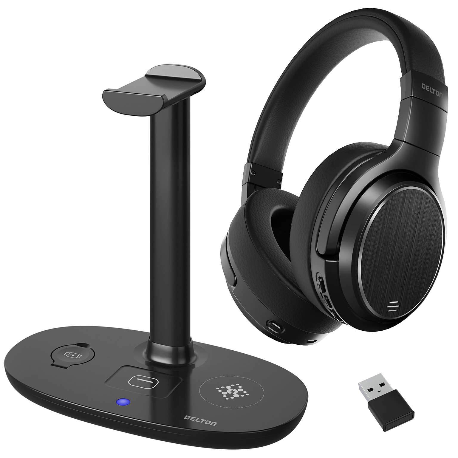 Delton M101 Wireless Active Noise Canceling Bluetooth Stereo Business Headset with HS1 Charging Station, Black (DHSWC1101XD)