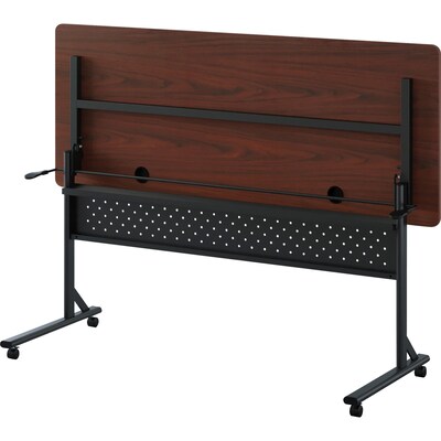 Lorell Shift 2.0 24"W x 60"D Foldable Flip & Nesting Mobile Table, Laminated, With Wheels, Mahogany (LLR60760)