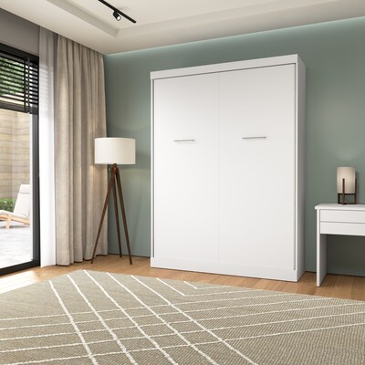 Bestar Nebula 65W Queen Murphy Bed, Space-Saving Wall Bed, White (25184-17)