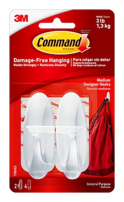 Command Medium Designer Hooks, White, 2 Hooks (17081ES)