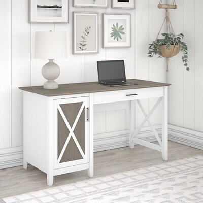 Bush Furniture Key West 54W Computer Desk with Keyboard Tray and Storage, Shiplap Gray/Pure White (