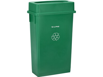 Alpine Industries Polypropylene Commercial Indoor Recycling Bin with Drop Slot Lid and Dolly, 23-Gal