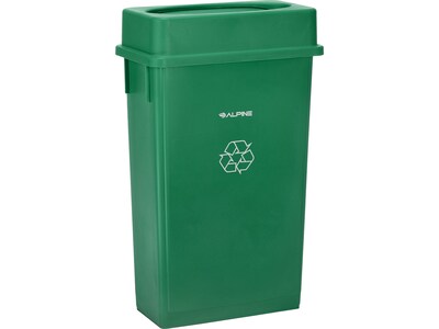 Alpine Industries Polypropylene Recycling Bin with Lid and Dolly, 23 Gallon, Green (ALP477-GRN2-PKD)