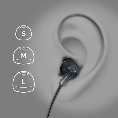 Panasonic ErgoFit Earbuds with Microphone & Neodymium Drivers, Matte Black (RP-TCM125)
