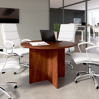 Bush Business Furniture 42W Round Conference Table with Wood Base, Hansen Cherry (99TB42RHC)