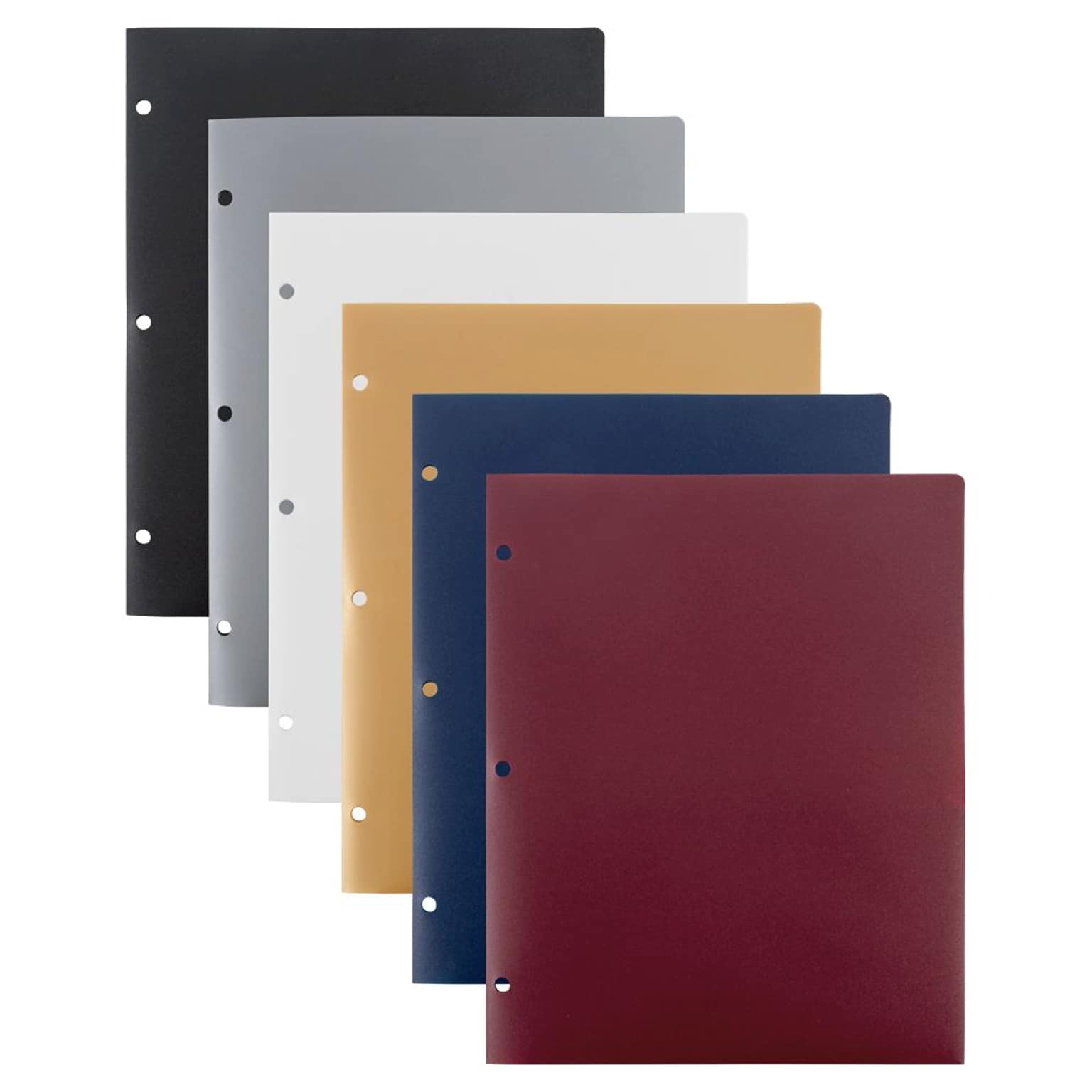 JAM Paper Smooth 3-Hole Punched 2 Pocket Plastic Folder, Assorted Colors, 6/Pack (383HHPPassrt)