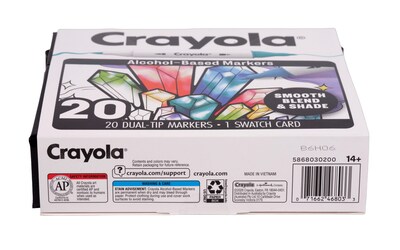 Crayola Alcohol-Based Marker, Twin Tip, Assorted Colors, 20/Pack (586803)