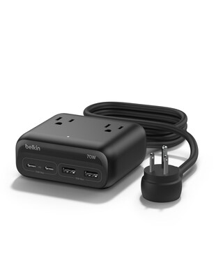 Belkin GaN 3-Outlet Charging Station, 70W, 5ft., Black (SRZ001TT5)