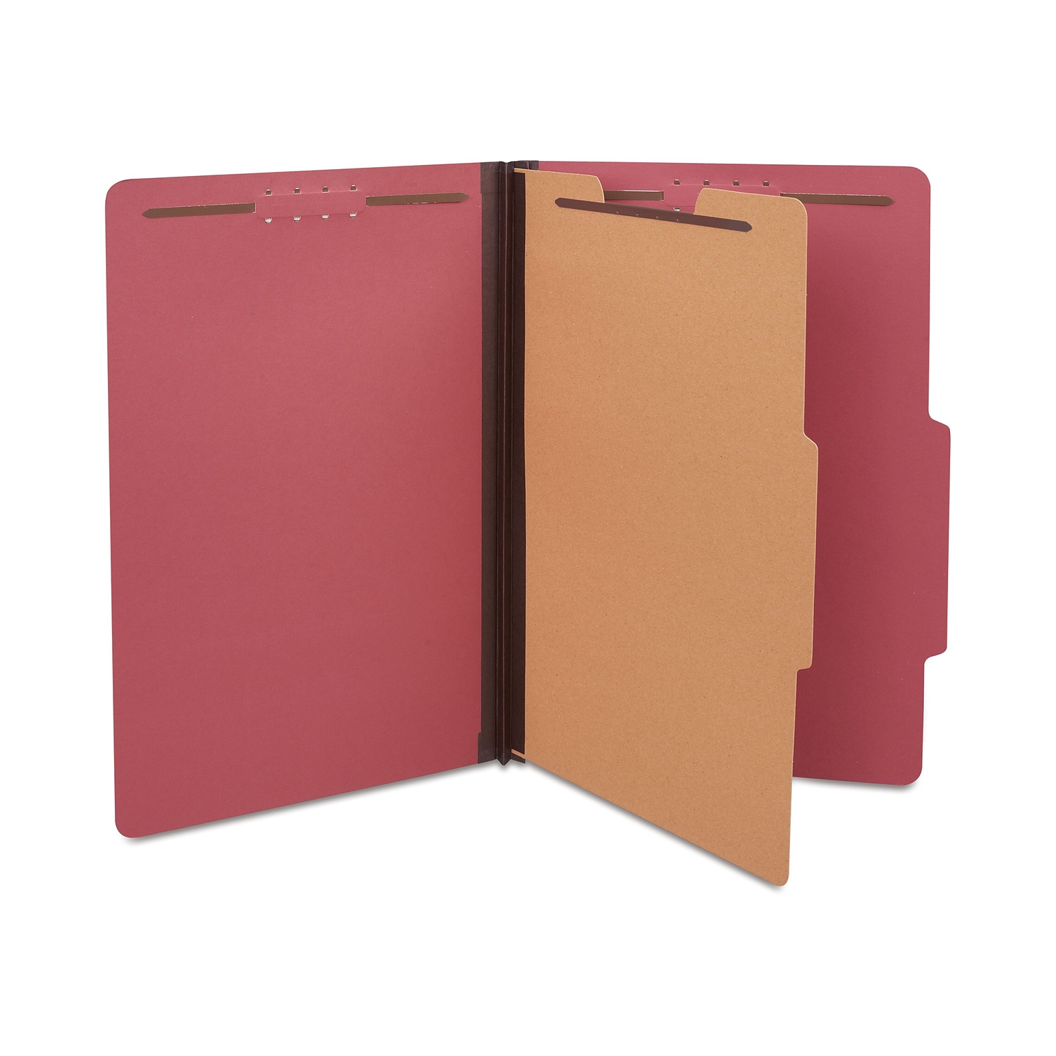 Quill Brand® 2/5-Cut Tab Pressboard Classification File Folders, 1-Partition, 4-Fasteners, Legal, Red, 15/Box (7-47030)