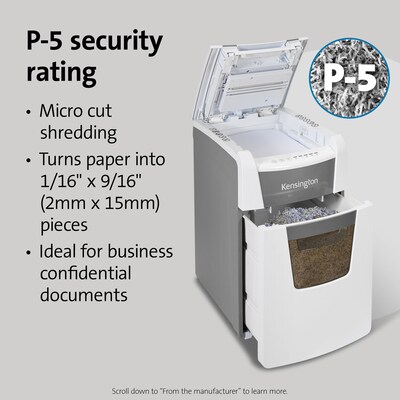 Kensington OfficeAssist Auto Feed Shredder A1500-HS Anti-Jam Micro Cut, White/Gray (K52050AM)