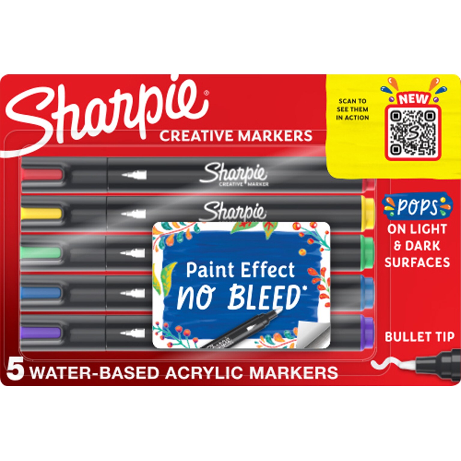 Sharpie Water-Based Creative Markers, Bullet Point, Assorted Colors, 5/Pack (2196902)