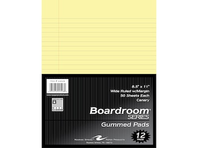 Roaring Spring Paper Products Boardroom Series Notepad, 8.5" x 11", Wide-Ruled, Canary, 50 Sheets/Pad, 72 Pads/Carton