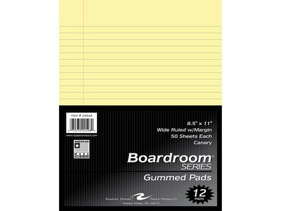 Roaring Spring Paper Products Boardroom Series Notepad, 8.5" x 11", Wide-Ruled, Canary, 50 Sheets/Pad, 72 Pads/Carton