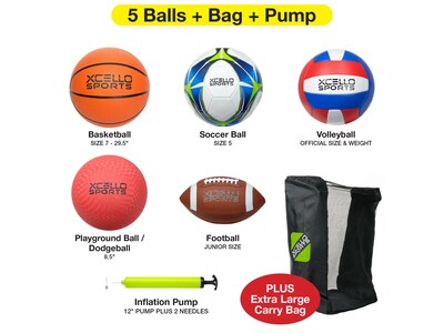 Xcello Sports Multisport 5-Ball Assortment Set, Assorted Colors (XS-Multi-Sport-5Ball-Asst)