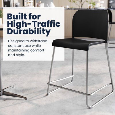 Flash Furniture Hercules Kenai Classic Plastic Stacking Full Back Counter Stools, Black, 3-Pieces (3RUT239AHCSBKCR)