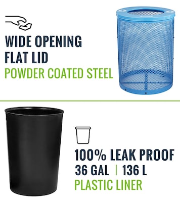 Alpine Industries 4460 Series Steel Mesh Outdoor Trash Can with Liner, 36 Gallon, Blue (ALP4460-01-BLU)