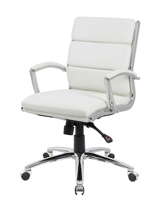 Boss Office Products Ergonomic CaressoftPlus Vinyl Swivel Executive Chair, White (B9476-WT)